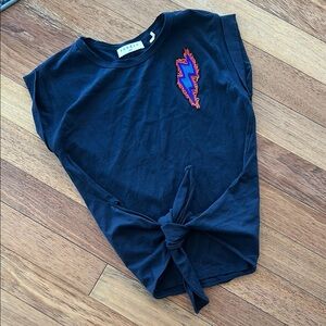 Sandro Navy Blue Tie-Front Top